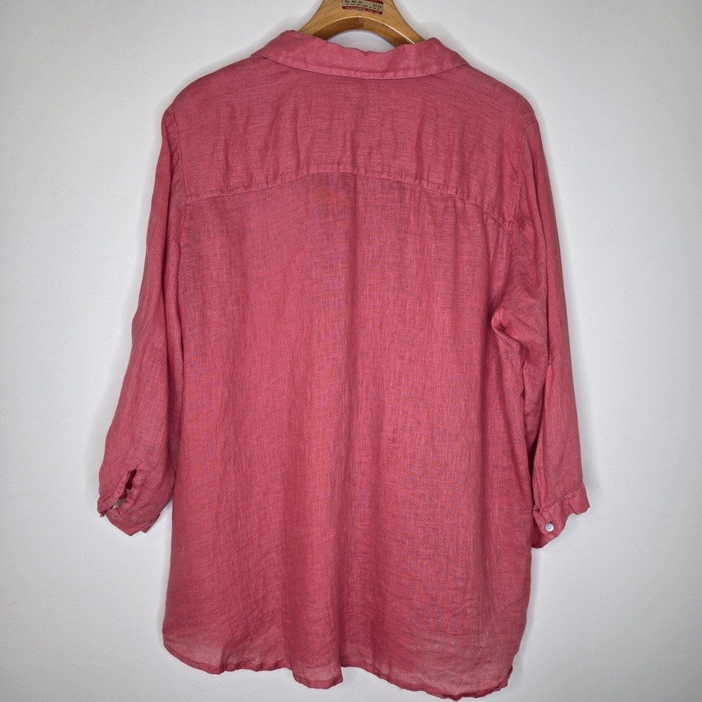 J Jill Linen Button Up Top Sz 2X Pink Pintuck Long Roll Tab Sleeve Boho Beachy - Picture 6 of 13